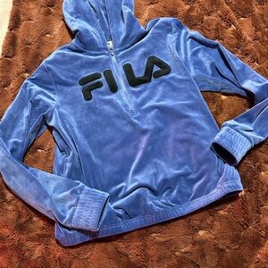Fila Velour Quarter Zip Hoodie Blue Logo Sweatshirt M NWOT - Y2K Style